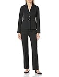 Le Suit Women's Petite 3 Button Notch Collar Tweed Pant Suit, black/night, 2P