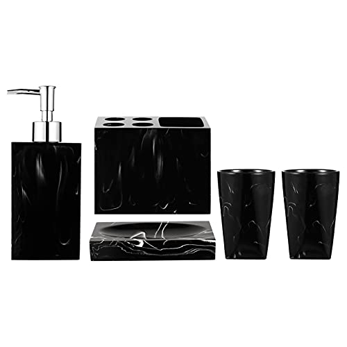 Sosoport 1 Juego De 5 Uds De Estante Para Cepillos De Accesorios De Baño Negros Unidad De Lavabo De Resina Dispensador De Jabón De Manos