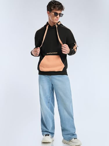 Image of Bewakoof Heavy Duty 1.0 Men's Color Block Oversized Fit Full Sleeve Cotton Blend Hoodies