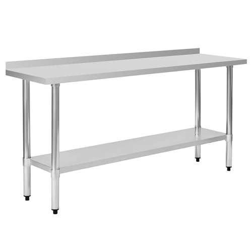 Stainless Steel Work Table 18 x 72 Inch, NSF Commercial Prep Table with Undershelf, Heavy Duty Food Prep Workstation with Backsplash