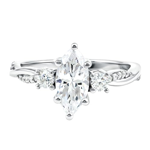 Certified Lab Grown Diamond 5X10mm Marquise Engagement Ring, Ef-Vs Quality, Diamond Past Present Future Ring