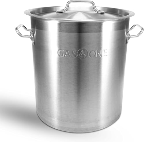 Image of GasOne Stainless Steel Stockpot – 20qt Stock Pot with Lid and Capsule Tri-Ply Bottom – Heavy-Duty Cooking Pot for Beer Brewing, Soup, Seafood Boil – Reinforced Rim Stainless Steel Soup Pot