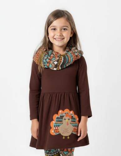 Image of Unique Baby Girls Kids Toddler 3pc Outfit Set Long Sleeve Stretch Tunic Top Leggings and Scarf