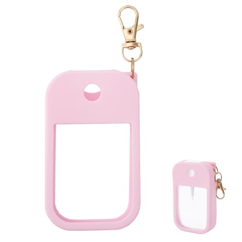 2pcs Hand Sanitizer Spray Case, Thickened Protective Silicone Case Compatible with Touchland Hand Sanitizer Spray with Keychain for 1 Fl Oz Portable Accessory (Pink, Purple)