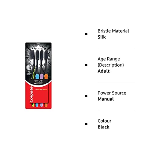 Image of Colgate Slim Soft Charcoal Extra Soft Manual Toothbrush for adults(4 Toothbrushes)