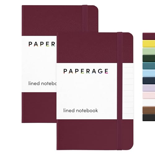 PAPERAGE Lined Pocket Journal Notebook, 2 Pack, (Burgundy), 160 Pages, Small Notebook, 3.6 inches x 5.6 inches - 100 GSM Thick Paper, Hardcover