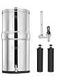 FACHIOO 2.25G Stainless Steel Gravity-Fed Water Filter System with 2 Black Carbon Purification Filter with Metal Water Level Spigot, NSF/ANSI Certified Countertop Filtration for Home and Outdoor Use