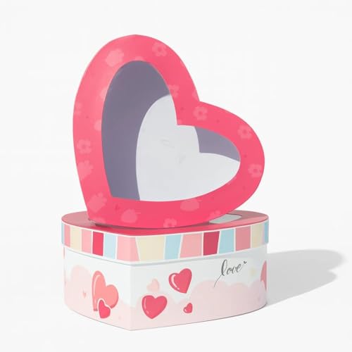 Image of Oasis Pack of 2 Heart Shaped Gift & Flower Hamper Boxes With Clear Lid | Classic Bouquet Box for Flower Arrangements & Gift Hampers | Decorative Gift Packaging Box - Pink Cupid Choice Heart