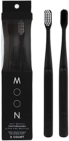 Moon Toothbrushes, Soft Bristle, White and Black Sleek Toothbrushes, 2 Pack