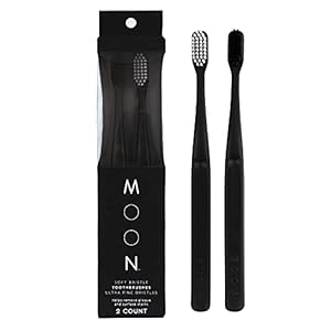 MOON Toothbrushes, Soft Bristle, White and Black Sleek Toothbrushes, 2 Pack