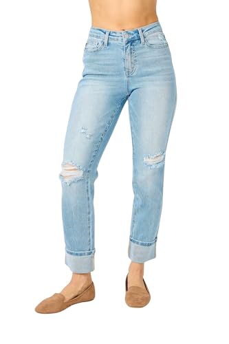 Judy Blue Women's Mid-Rise Americana Flag Cuff Boyfriend Jeans
