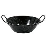 Tradineur - Paellera fionda smaltata, prodotta in Spagna, adatta per gas, piano cottura, fornelli elettrici e lavastoviglie (nero, Ø 22 cm)