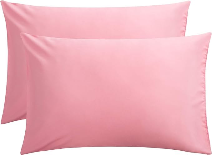 SEVEN4-UK 2 Pink Microfiber Pillow cover Super and Cozy Envelope Closure Bed Pillow Cases 50x80 cm Easy to Use Attractive Colours Breathable & Durable Pillow Case Set Easy to Wash