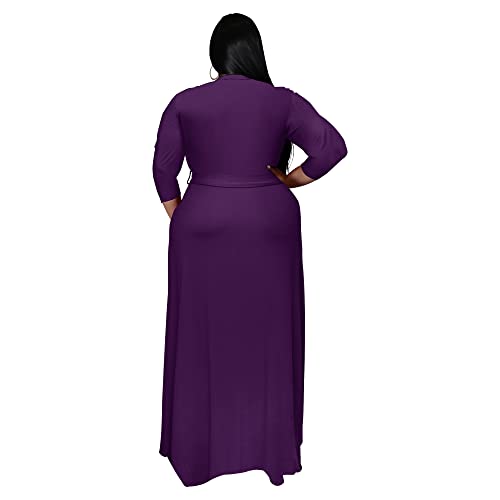 Image of Nmoder Plus Size Maxi Dress for Women - Summer Casual 3 /4 Sleeve Floral Flowy Long Dress with Belt XL- 6XL
