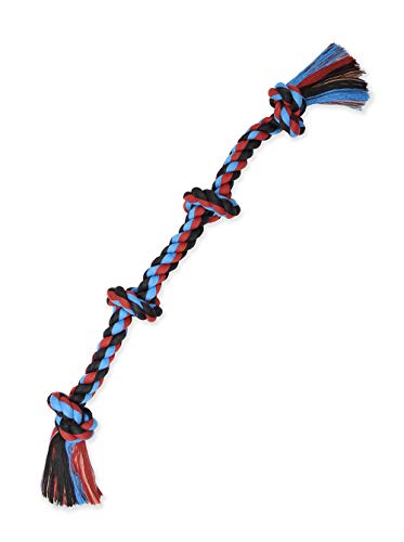 Mammoth Flossy Chews Color 4 Knot Rope Tug, Premium Cotton-Poly Tug Toy for Dogs, Interactive Dog Rope Toy