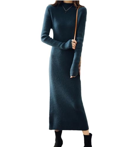 Robe pull longue et chaude automne hiver en tricot solide pour femme