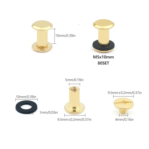 JJWNMLL 80 Sets Chicago Screw Posts M5*10mm, Rivet Chicago Binding Screws, Metal Rivet Replacement Repair for Bags Collar - Image 2