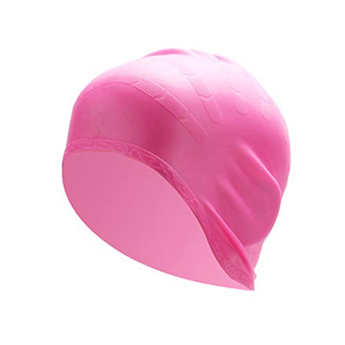 Adults Women Men Silicone Swimming Caps Cover Ears, Waterproof Comfy Bathing Cap Diving Hat for Long/Short Hair,7 Colors (Pink, 7.87