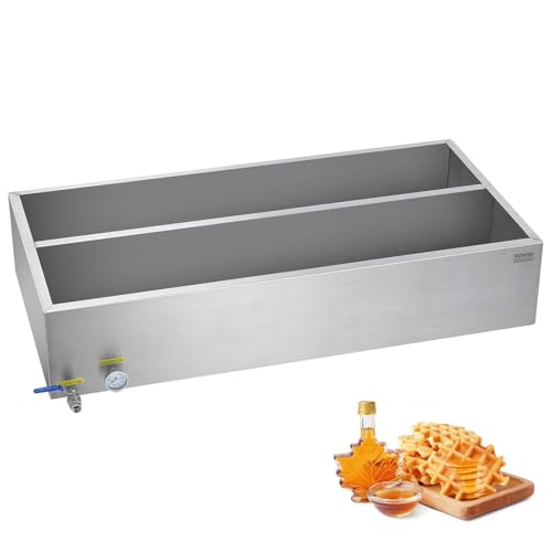 VEVOR Maple Syrup Evaporator Pan, 47 Gallon, 683 Cups of 8.8oz Maple Syrup, Flat Evaporator Pan with Thermometer, 1 Valve and 3 Heating Methods, Stainless Steel Maple Syrup Pan for Home, Outdoor
