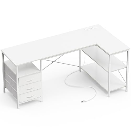 Huuger L Shaped Office Desk with Power Outlets & 3 Drawers by Huuger - Used condition - US$105.93
