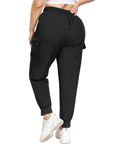 FOREYOND Plus Size Cargo Pants for Women Lightweight Quick Dry Hiking Pants Cropped Joggers Pants with Zipper Pockets3