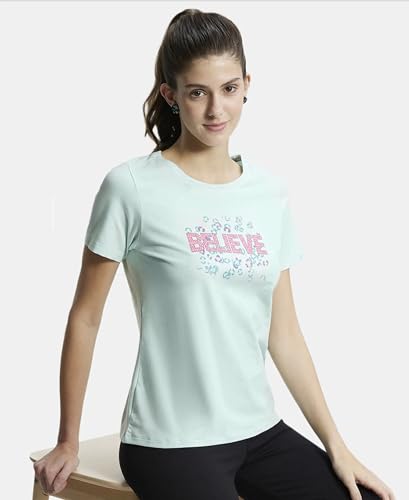 Image of Jockey 1361 Women's Super Combed Cotton Elastane Stretch Regular Fit Graphic Printed Round Neck Half Sleeve T-Shirt (Prints May Vary)