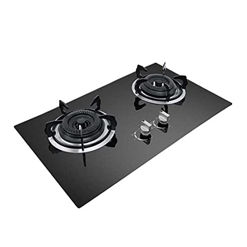 Placa de cocina de gas de 2 quemadores con superficie de vidrio templado negro integrada para gas licuado