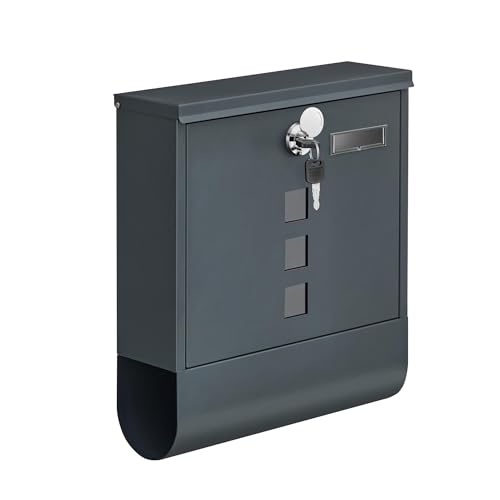 SONGMICS Wandbriefkasten, mit Schloss mit Drehdeckel, Sichtfenster, Namensschild, Zeitungsfach, einfache Montage, 10 x 30,8 x 33,8 cm, Anthrazitgrau GMB20AG SONGMICS Wandbriefkasten, mit Schloss mit Drehdeckel, Sichtfenster, Namensschild, Zeitungsfach, einfache Montage, 10 x 30,8 x 33,8 cm, Anthrazitgrau GMB20AG