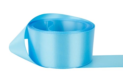 Image of Ribbon Bazaar Double Faced Satin - Premium Gloss Finish - 100% Polyester Ribbon for Gift Wrapping, Crafts, Scrapbooking, Hair Bow, Decorating & More - 3 inch Copen Blue 25yd