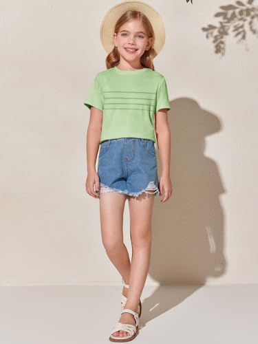 Image of Imily Bela Girls Pleated Short Sleeve T Shirts Kids Summer Crewneck Shirts Casual Tops Tees 5-14 Years