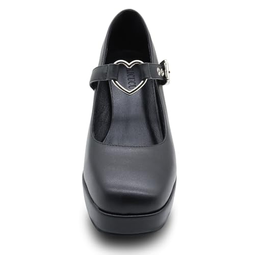 Women's Platform Square Toe Heart Buckle Strap Mary Janes Goth Heels Shoes4