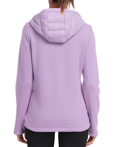 Image of MoFiz Womens Fleece Lined Softshell Jacket Hooded Lightweight Insulated Puffer Hybrid Down Jacket Full Zip Running Coat
