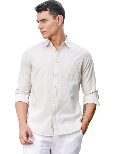 Image of Thomas Scott Men's | Solid | Premium Linen Blend | Spread Collar | Summer Wear | Long Sleeve | Shirts for Men