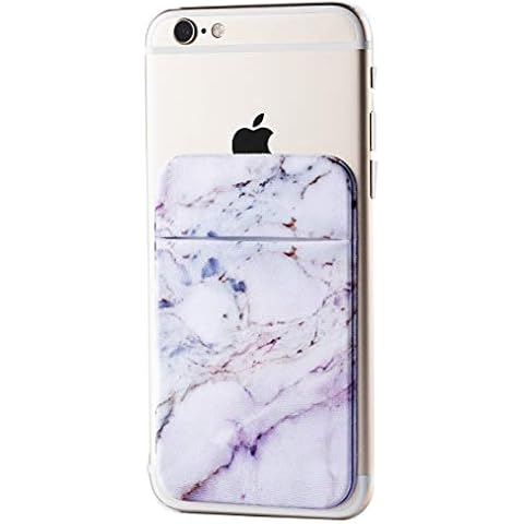 Fulgamo 2Pack Marble Adhesive Phone Pocket,Cell Phone Stick On Card Wallet Sleeve,Credit Cards/ID Card Holder(Double Secure) with Self Sticker for Back of iPhone,Android and All Smartphones-Purple Cover