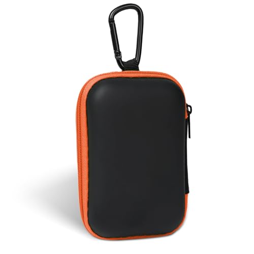 Image of Earbud Case Portable EVA Storage Bag Cell Phone Accessories Organizer with Carabiner for Wired /Wireless Earphone, Earbud, Earpieces, SD Memory Card, Camera Chips, Tech Pouch, Rectangle,Orange
