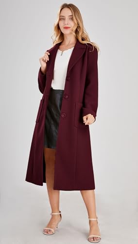 chouyatou Women's Big Notch Lapel Single Breasted Mid-Long Wool Blend Coat3