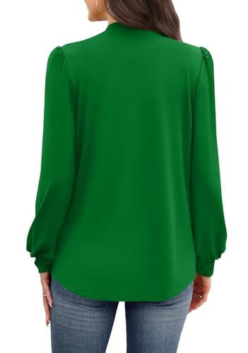 Image of WIHOLL Long Sleeve Shirts for Women Mock Neck Tops Pleated Front Blouses Dressy Casual Spring Fall Clothes 2026 Fashion