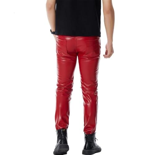 Men Pu Red Glossy Trouser Sexy Night Club Vintage Casual Zippers Streetwear Pants3
