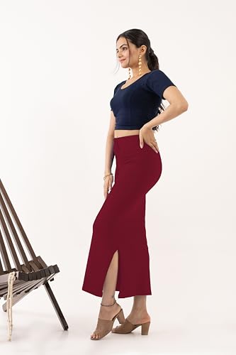 Image of DESI GIRL Cotton Lycra Stretchable Saree Shapewear Petticoat with Drawstring for Women | Fishcut Saree Petticoat with Side Slit for Easy Movement | Saree Shaper | Long inskirt