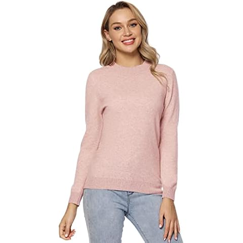 LANPULUX 100 Percent Wool Sweaters for Women Pullover Mock Neck Long Sleeve Lightweight Tops Pink Cover