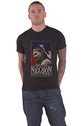 Photo de Willie Nelson T Shirt Born for Trouble Portrait Logo Nouveau Officiel Homme Noir Size XL