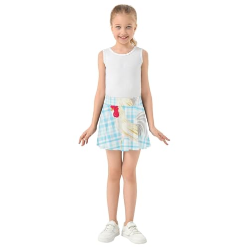 White Roosters Blue Stripes Girls' Shorts Athletic Skorts Toddler Tennis Skirts Running Butterfly 3t3