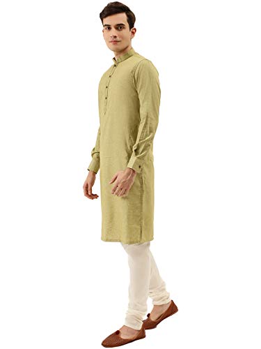 Image of Manyavar Men's Solid Plain Knee Long Full Sleeves Kurta and Churidar Set (2pcs)
