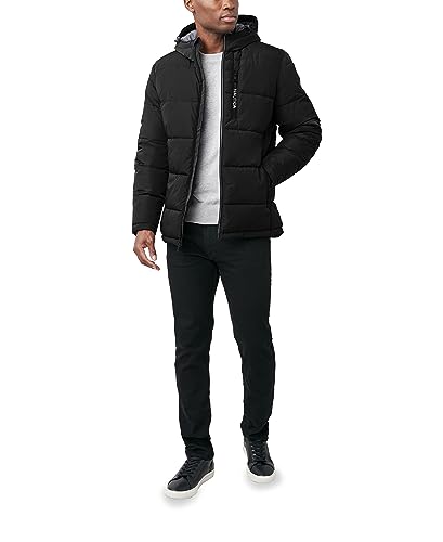 Nautica Men's Midweight Quilted Faux Memory Puffer Jacket –Adjustable Hood Insulated Winter Coat4