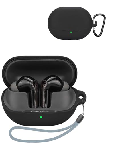 SOUNDPEATS Air5 Pro 用 ケース YAJOJO ワイヤレス イヤーホン 充電ケースカバー カラビナ・キーチェーン付き シリコン保護ケース 落下防止 耐衝撃 防塵 キズ防止 指紋防止 SOUNDPEATS Air5 Pro 対応 (ブラック