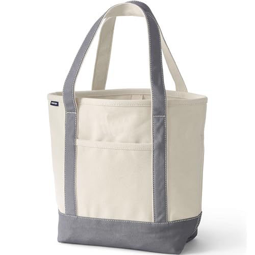 Image of Lands' End Natural Open Top Canvas Tote Natural /silver Graphite Medium Regular Handle