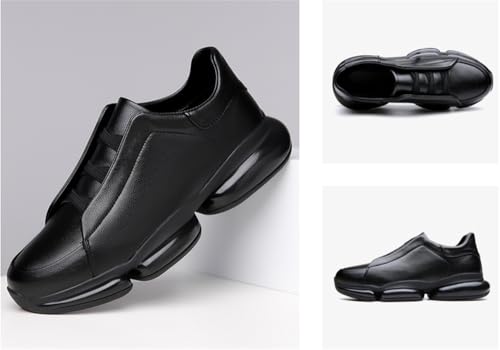 Men's Leather Sneakers Slip-on Casual Elastic Waterproof Non-Slip High-Top Height Lifting Walking Shoes4