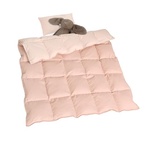 zzlamb Muslin Toddler Down Comforter Baby Down Blanket Lightweight Crib Quilt All Season Duvet Insert Soft & Breathable 100% Cotton Muslin Cover for One Side Machine Washable Cherry Pink 41x48in