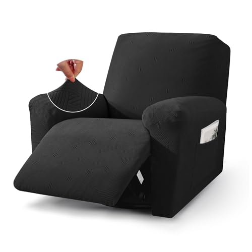JIVINER Oversized Recliner Chair Covers, 3 Piece Slipcovers for Large Recliner Chair Soft Jacquard Reclining Chair Protector Slipcovers for Dogs,Cats (X-Large, Black)