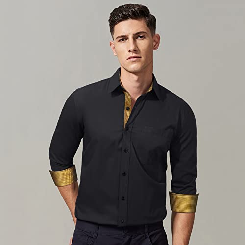 HISDERN-Mens-Business-Dress-Shirts-Long-Sleeve-Casual-Button-Down-Shirt-Formal-Inner-Collar-Contrast-Shirt-for-Men-Wedding - DumpADate.com